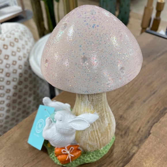 Martha Stewart Easter Bunny Napping Under a Pink Glitter Mushroom NWT - Picture 3 of 4